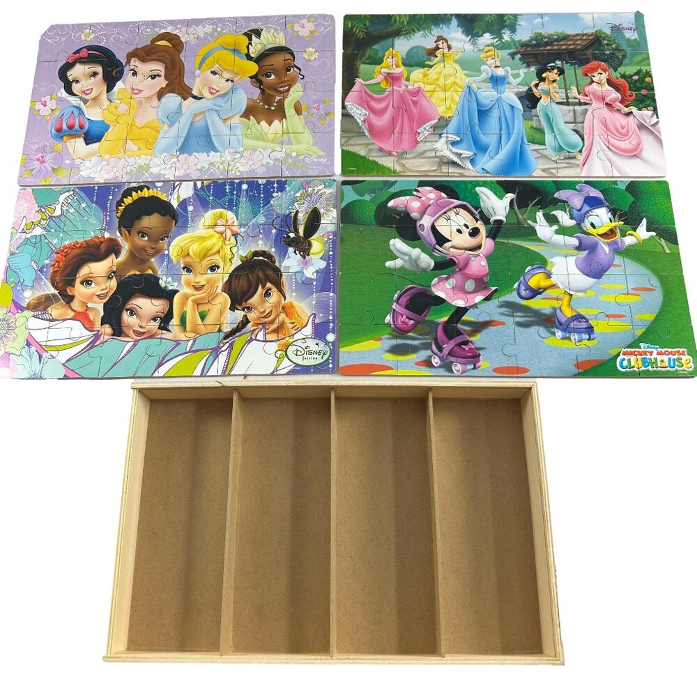 Disney Princess 4 Puzzles Snow White Belle Tiana Ariel Jasmine Cinderella Minnie